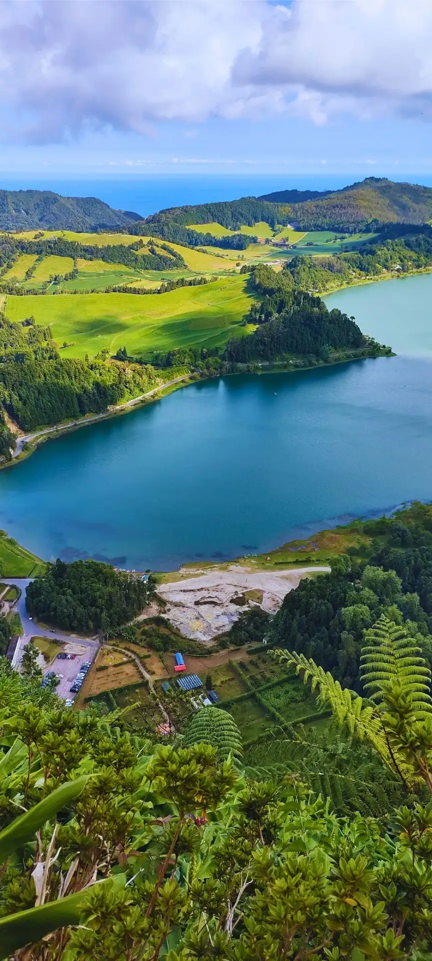 Top view of half of a caldera lagoon.