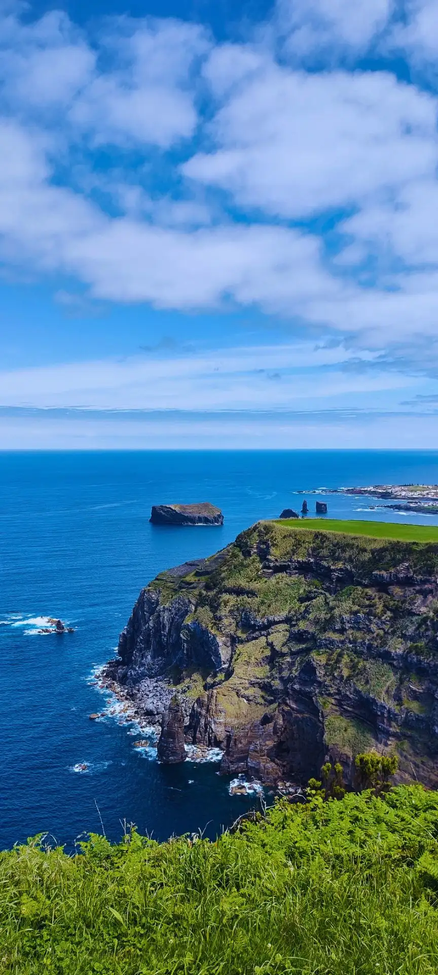 A cape surrounded by ocean with islets on the back.