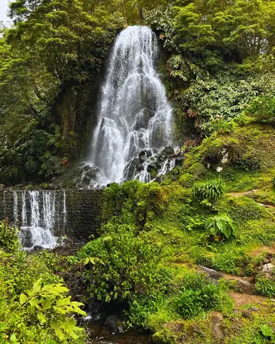 The Ribeira dos Caldeirões main waterfall, a.k.a. the bride's veil waterfall.