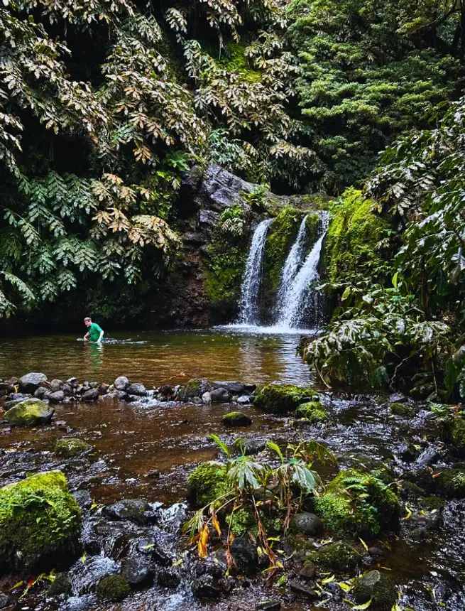 A hidden waterfall at Ribeira dos Caldeirões.